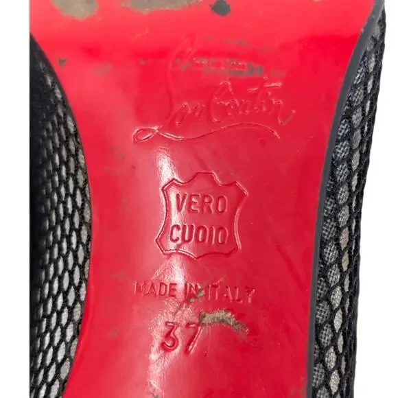 Christian Louboutin Marcia Rete Black Mesh Bow Heels Size 37 - Picture 6 of 9